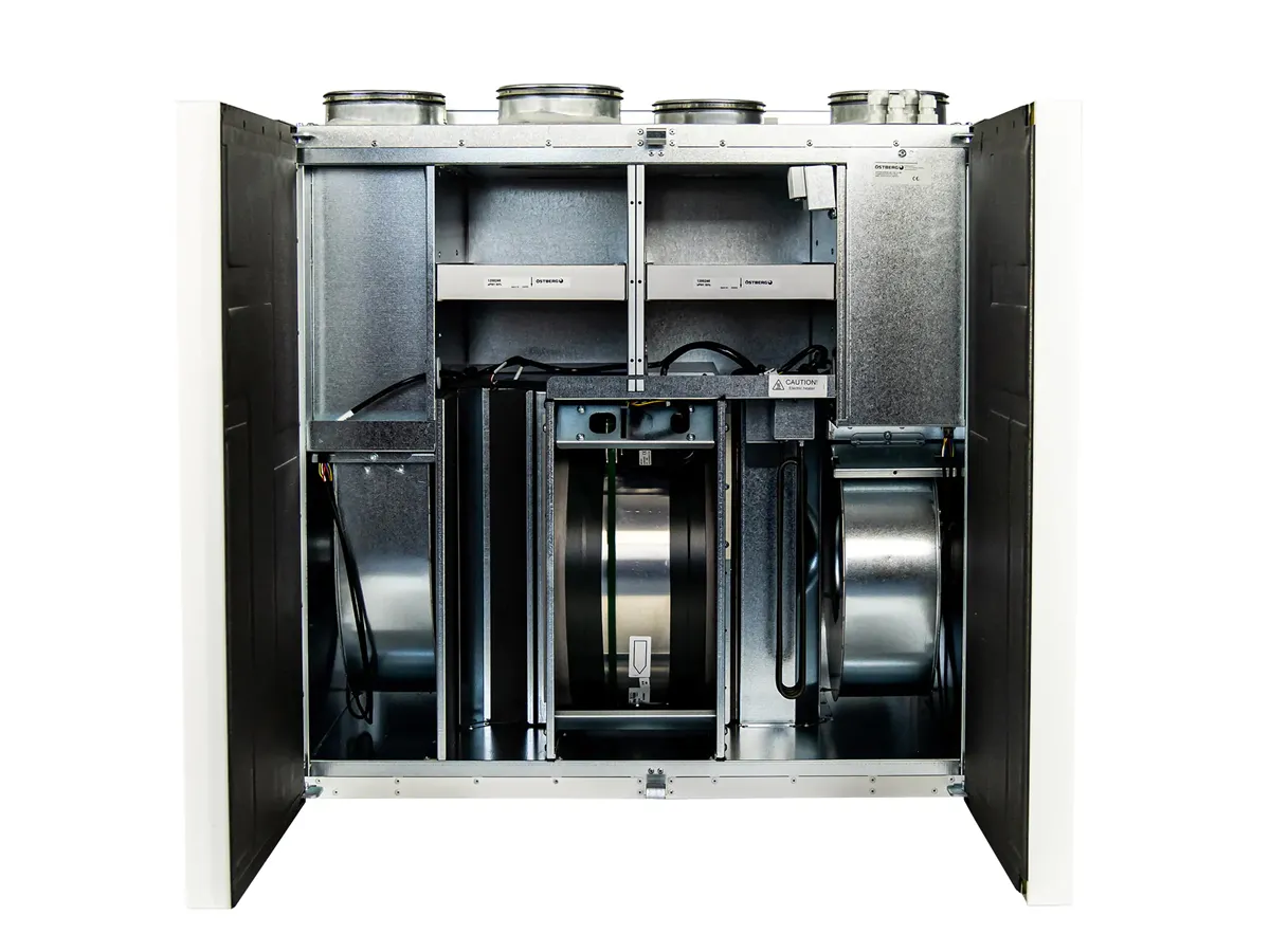 Unitate de ventilație cu recuperare de perete OSTBERG HERU 100 T EC-y2, în formă deschisă